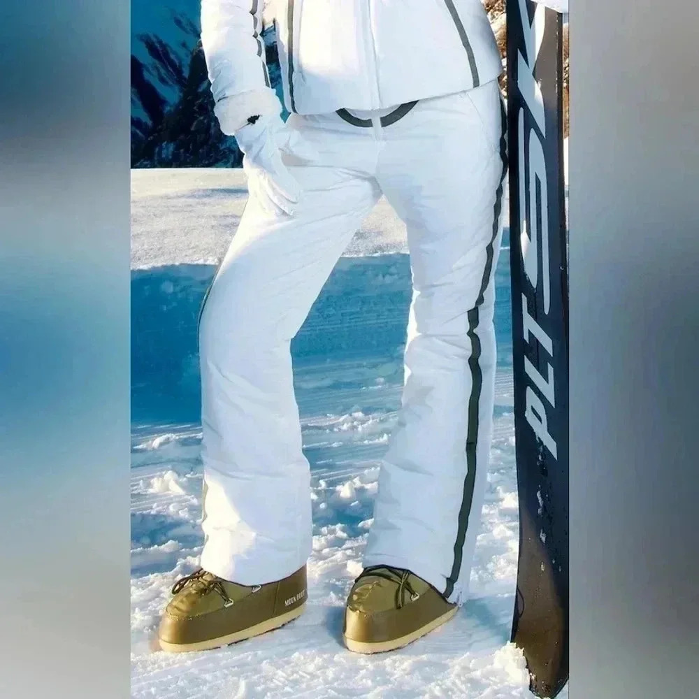 PrettyLittleThing White Boot Cut Ski Pants with Side Stripe